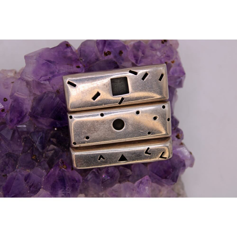 Vintage ANNP Cam Mexico Sterling Silver Geometric Hinged Brooch